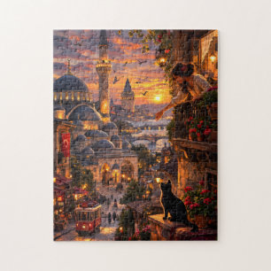 Puzzle Atardecer Místico en Estambul Gato Negro Vista des