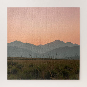 Puzzle Atardecer Sereno Montañas Rosa Hierba Silvestre Pa