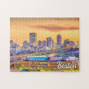 Puzzle Atardecer sobre Boston, Massachusetts, Estados Uni