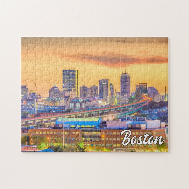 Puzzle Atardecer sobre Boston, Massachusetts, Estados Uni (Horizontal)