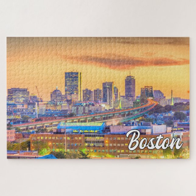 Puzzle Atardecer sobre Boston, Massachusetts, Estados Uni (Horizontal)