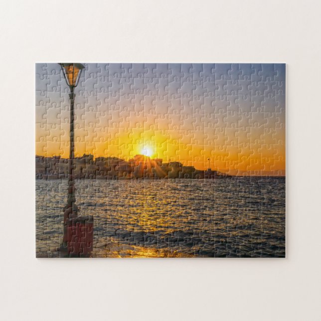Puzzle Atardecer sobre el puerto veneciano, Chania, Creta (Horizontal)