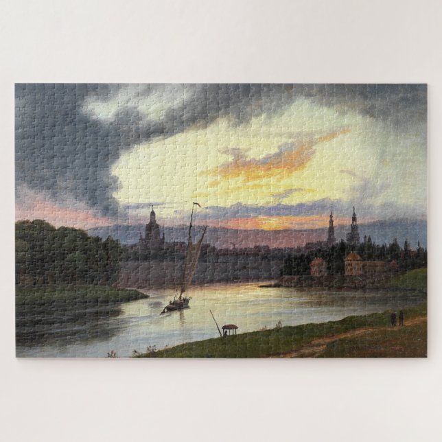 Puzzle Atardecer sobre la ciudad alemana de Dresden (Horizontal)