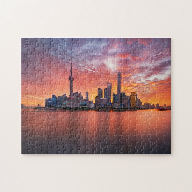 Puzzle Atardecer sobre la ciudad de Shanghai Skyline Trav (Horizontal)