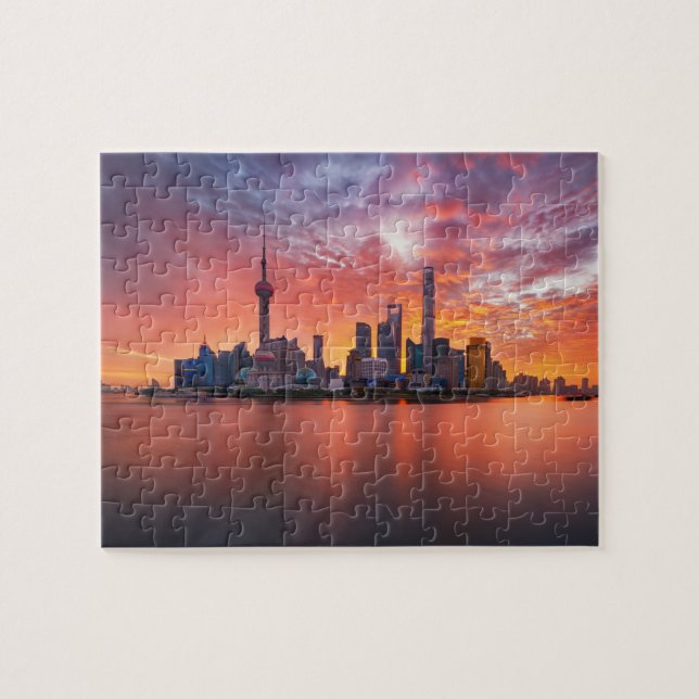 Puzzle Atardecer sobre la ciudad de Shanghai Skyline Trav (Horizontal)