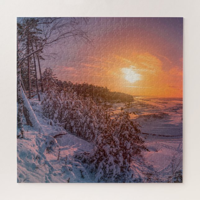 Puzzle Atardecer sobre la costa del mar de nieve (Horizontal)