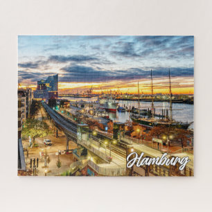 Puzzle Atardecer sobre la hermosa Hamburgo, Alemania