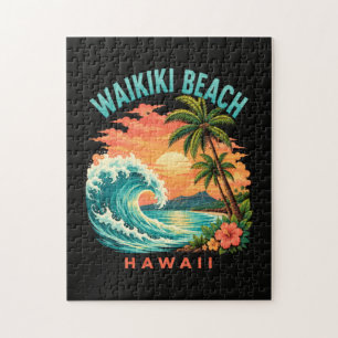 Puzzle Atardecer tropical en la playa Waikiki Hawaii