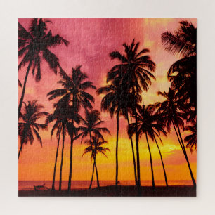 Puzzle Atardecer tropical: Serenidad de la silueta de la