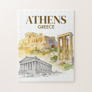 Puzzle Atenas Grecia Acrópolis Boceto Acuarela Viaje