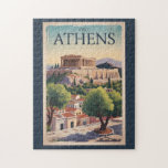 Puzzle Atenas Grecia Ilustracion Viaje Arte Vintage<br><div class="desc">Diseño de viaje vectorial retro en Atenas. La ciudad sigue dominada por monumentos del siglo V a.C.,  incluida la Acrópolis,  una ciudadela en lo alto de una colina coronada por antiguos edificios como el templo del Partenón.</div>