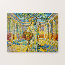 Puzzle Atenea con búho y escudo junto al olivo en el temp