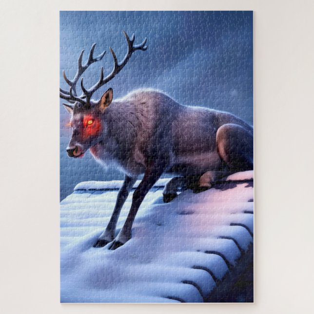 Puzzle ¡Aterrador reno en el techo! (Vertical)