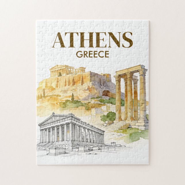 Puzzle Athens Greece Acropolis Watercolor Sketch Travel (Vertical)