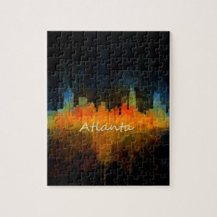 Puzzle Atlanta City Watercolor Skyline v4 Dark