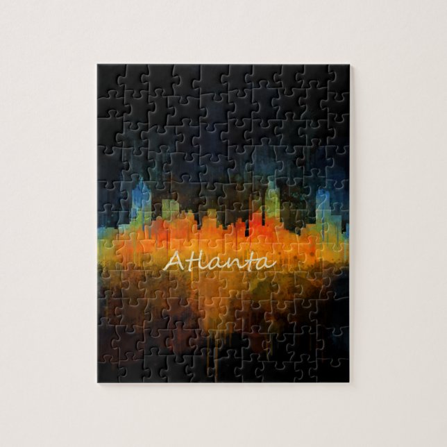 Puzzle Atlanta City Watercolor Skyline v4 Dark (Vertical)