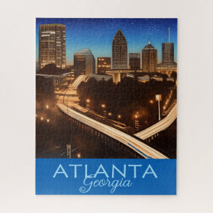 Puzzle Atlanta Georgia Skyline Blue and Gold Evening