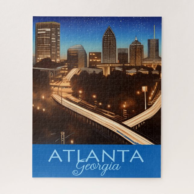 Puzzle Atlanta Georgia Skyline Blue and Gold Evening (Vertical)