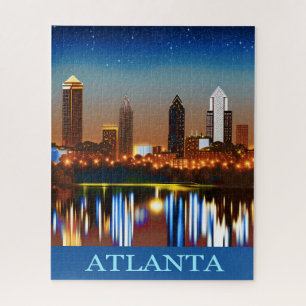 Puzzle Atlanta Skyline by Night with Reflections Jigsaw P