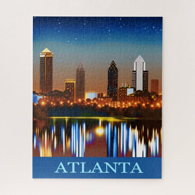 Puzzle Atlanta Skyline by Night with Reflections Jigsaw P (Vertical)