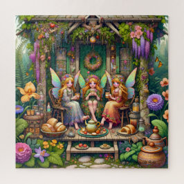 Puzzle Atractiva cabaña de hadas Fiesta del té del jardín