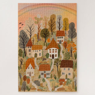 Puzzle Atractivo arte acuático de otoño en aldea otoño