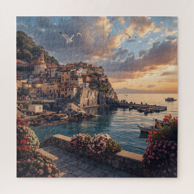 Puzzle Atrani Sunset Harbor - Amalfi Coast Italian Villag (Vertical)