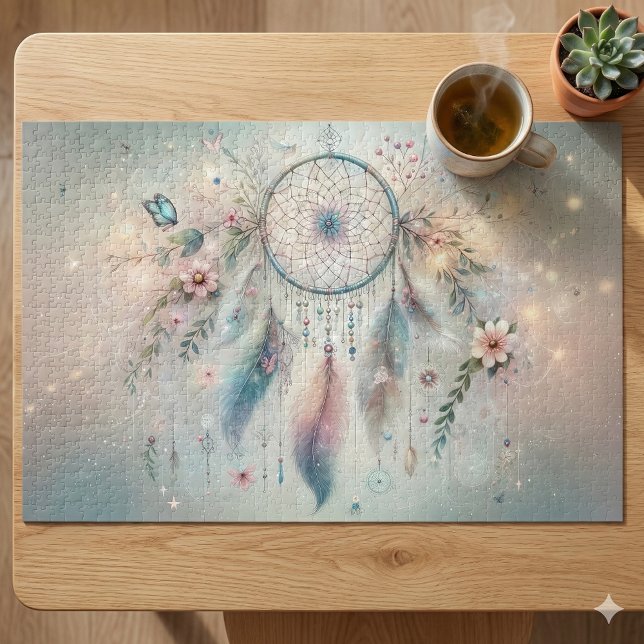 Puzzle Atrapasueños Boho Etéreo  (Ethereal Boho Dreamcatcher Jigsaw Puzzle Mockup A)