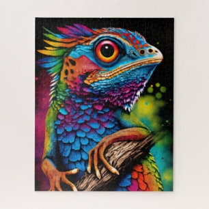 Puzzle Audaz y colorido arcoiris Lizard Gecko Cute Arte A