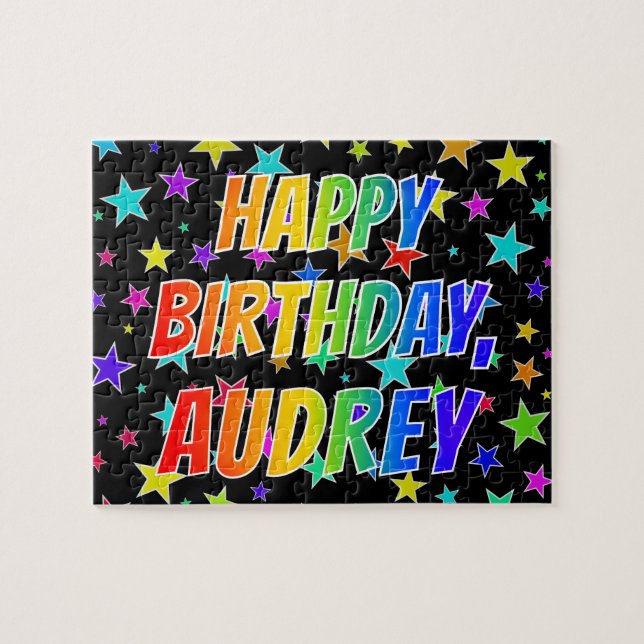 Puzzle "AUDREY" Nombre, Diversión "FELIZ CUMPLEAÑOS" (Horizontal)