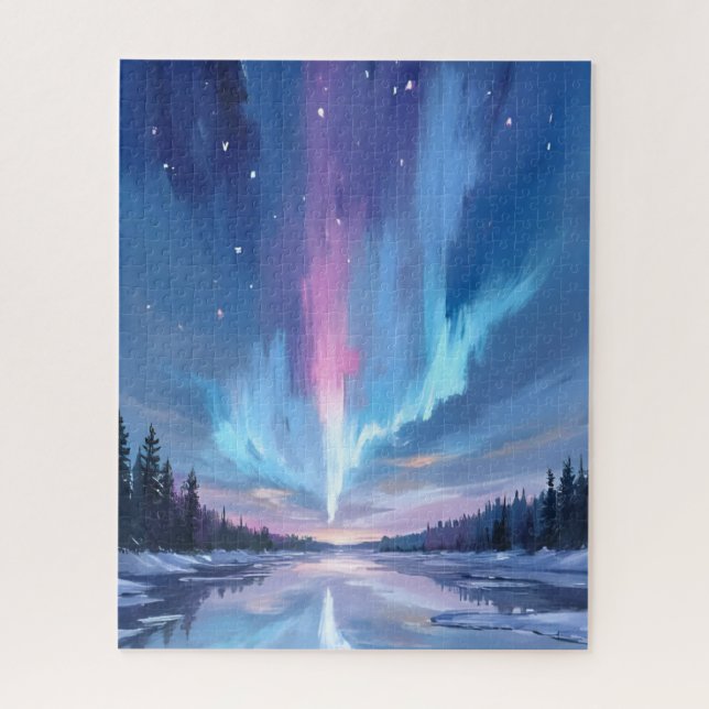 Puzzle Aurora Boreal Acuarela Luces del Norte Pintado (Vertical)