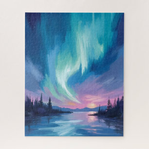 Puzzle Aurora Boreal Invierno Acuarela