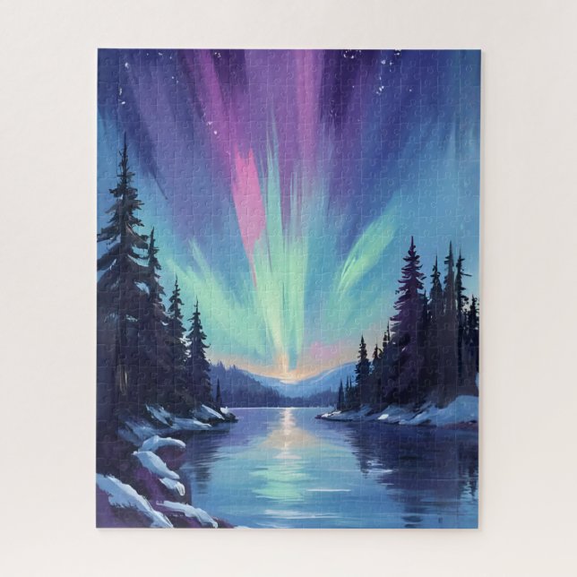 Puzzle Aurora Boreal | Luces del Norte Acuarela (Vertical)