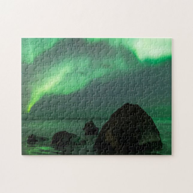 Puzzle Aurora boreal | Playa Lofoten Noruega (Horizontal)