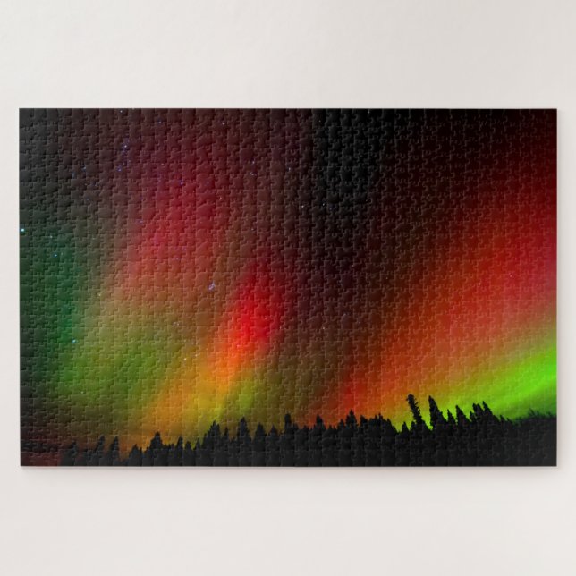 Puzzle Aurora boreal y árboles (Horizontal)