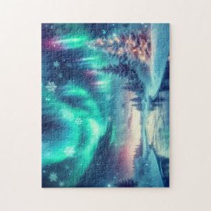 Puzzle aurora borealis/Navidades/invierno
