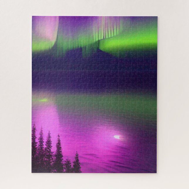 Puzzle Aurora Borealis sobre el agua (Vertical)