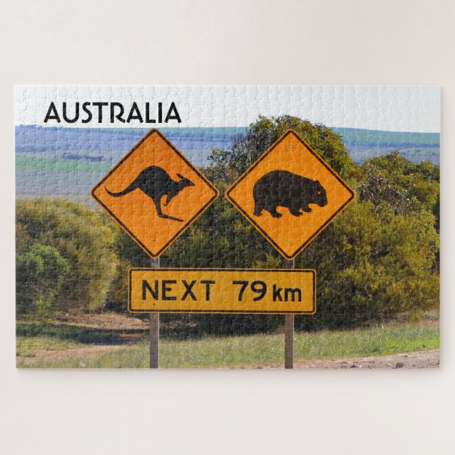 Puzzle Australia: Señales de carretera de canguro y womba (Horizontal)