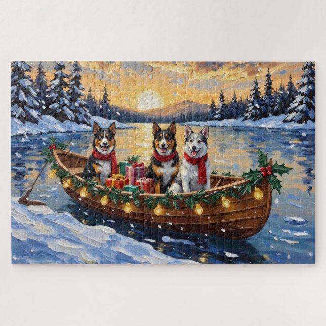 Puzzle Australian Cattle Dog Christmas Boat Holiday (Horizontal)