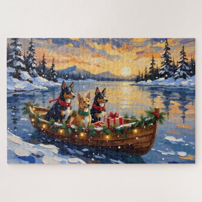 Puzzle Australian Kelpie Christmas Boat Holiday (Horizontal)