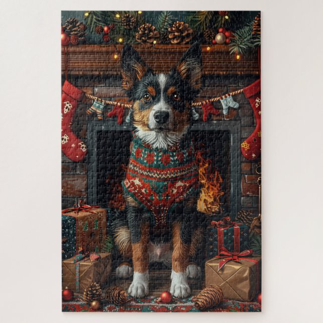 Puzzle Australian Kelpie con regalos de Navidad Chimenea (Vertical)