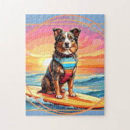 Puzzle Australian Shepherd Surfing