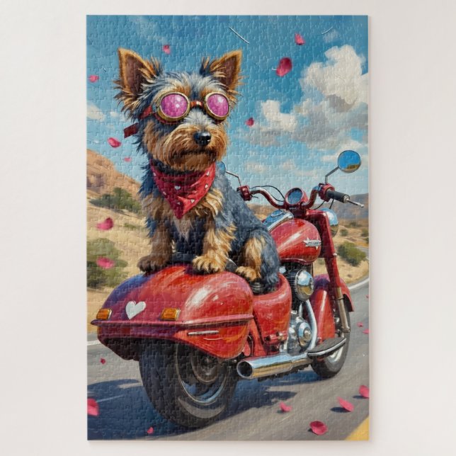 Puzzle Australian Terrier Dog Valentine's Day Motorcycle  (Vertical)