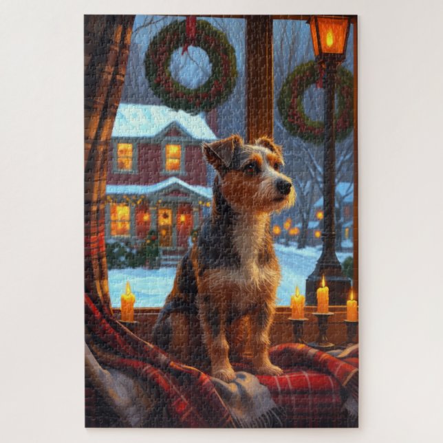 Puzzle Australian Terrier With Christmas Lights Holiday (Vertical)
