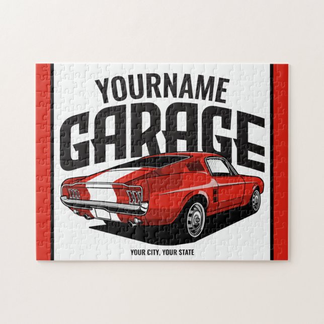 Puzzle Auto muscular personalizado 1967 Red Fastback Gara (Horizontal)