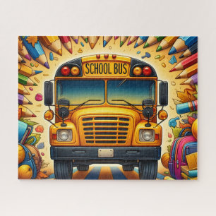 Puzzle Autobús Escolar Adorable Con Lápices