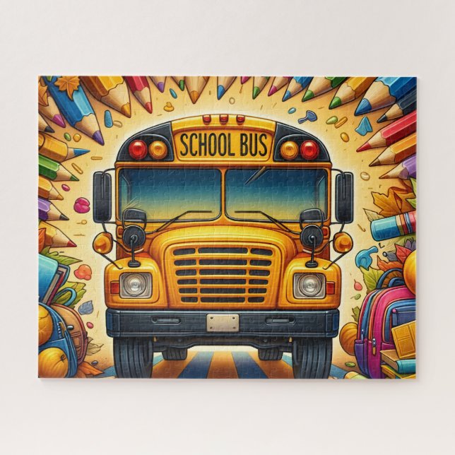 Puzzle Autobús Escolar Adorable Con Lápices (Horizontal)