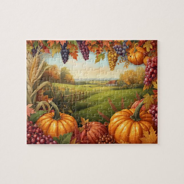 Puzzle Autumn Harvest Pumpkin Grape Farm Landscape (Horizontal)