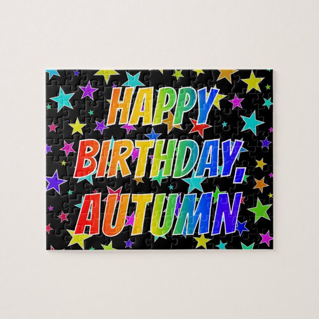 Puzzle "AUTUMN" Nombre, Diversión "FELIZ CUMPLEAÑOS" (Horizontal)