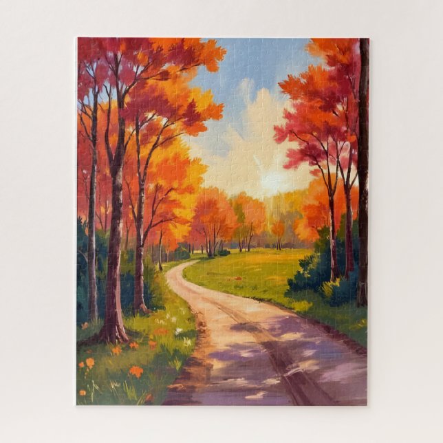 Puzzle Autumn Path | Red Foliage Nature Landscape (Vertical)